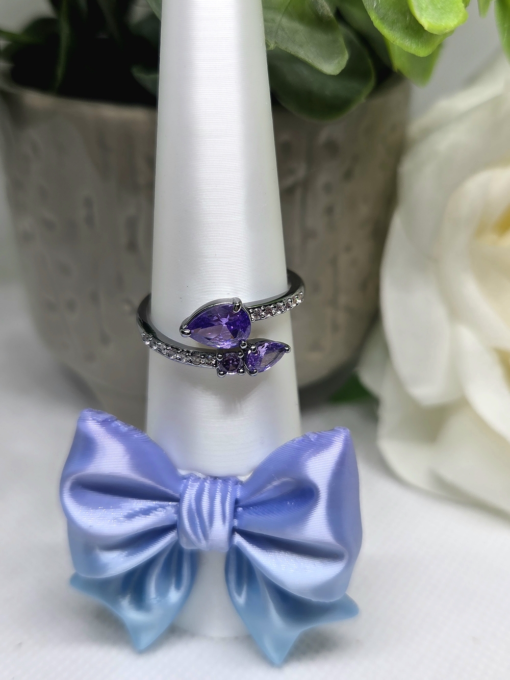 BP Lavender Teardrop Ring With CZ Accents On Hematite Plating